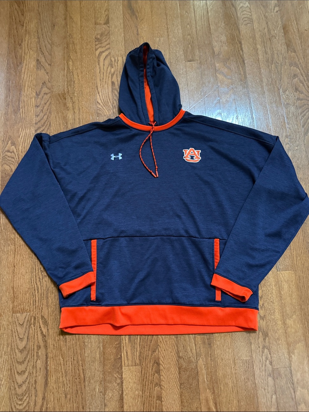 Under Armour Navy and Orange Auburn Logo Pullover Hoodie